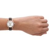 Buy Shop Emporio Armani Mia Moonphase Silver Dial Brown Leather Strap Watch For Women - AR11568 USA Online