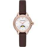 Buy Shop Emporio Armani Mia Moonphase Silver Dial Brown Leather Strap Watch For Women - AR11568 USA Online
