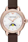 Buy Shop Emporio Armani Mia Moonphase Silver Dial Brown Leather Strap Watch For Women - AR11568 USA Online