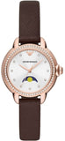 Buy Shop Emporio Armani Mia Moonphase Silver Dial Brown Leather Strap Watch For Women - AR11568 USA Online