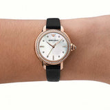 Buy Shop Emporio Armani Mia Mother of Pearl Dial Black Leather Strap Watch for Women - AR11598 USA Online