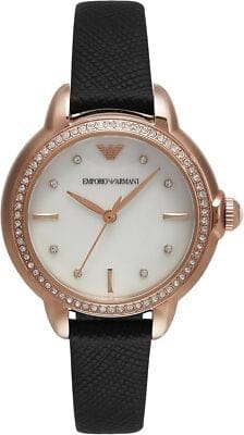 Buy Shop Emporio Armani Mia Mother of Pearl Dial Black Leather Strap Watch for Women - AR11598 USA Online