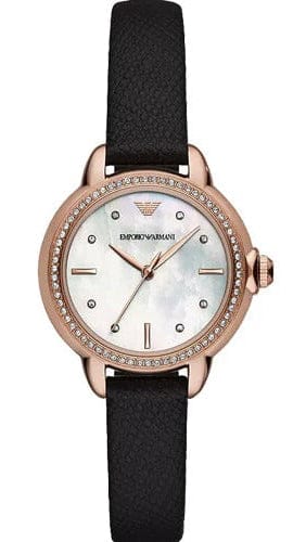 Buy Shop Emporio Armani Mia Mother of Pearl Dial Black Leather Strap Watch for Women - AR11598 USA Online