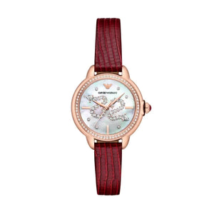 Buy Shop Emporio Armani Mia Mother of Pearl Dial Red Leather Strap Watch for Women - AR11646 USA Online