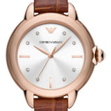 Buy Shop Emporio Armani Mia Quartz Silver Dial Brown Leather Strap Watch For Women - AR11525 USA Online