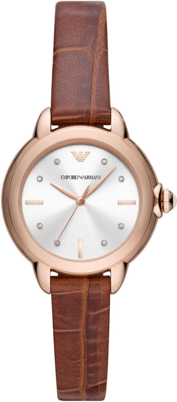 Buy Shop Emporio Armani Mia Quartz Silver Dial Brown Leather Strap Watch For Women - AR11525 USA Online