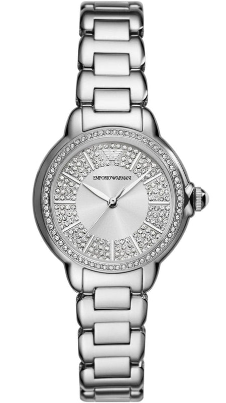 Buy Shop Emporio Armani Mia Three Crystals Silver Dial Silver Steel Strap Watch For Women - AR11632 USA Online