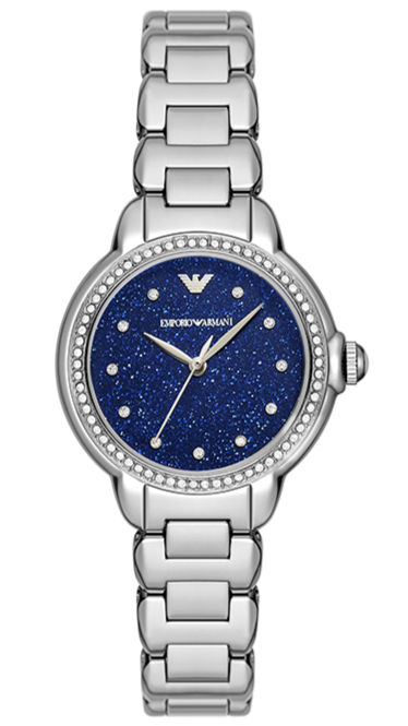 Buy Shop Emporio Armani Mia Three Hand Crystals Blue Dial Silver Steel Strap Watch For Women - AR11630 USA Online