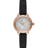 Buy Shop Emporio Armani Mia Three Hand Crystals Silver Dial Black Leather Strap Watch For Women - AR11631 USA Online