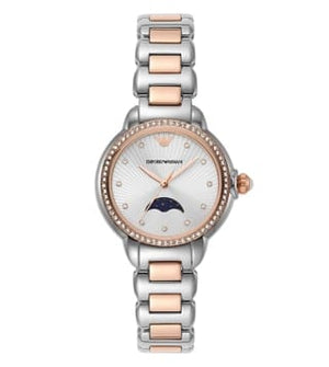 Buy Shop Emporio Armani Mia Three Hand Moonphase Mother of Pearl Dial Two Tone Steel Strap Watch For Women - AR11567 USA Online