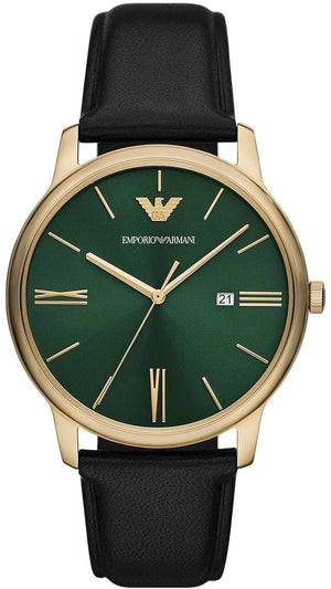 Buy Shop Emporio Armani Minimalist Green Dial Black Leather Strap Watch for Men - AR11601 USA Online