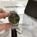 Buy Shop Emporio Armani Minimalist Green Dial Silver Steel Strap Watch for Men - AR11644 USA Online