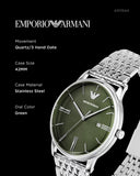 Buy Shop Emporio Armani Minimalist Green Dial Silver Steel Strap Watch for Men - AR11644 USA Online