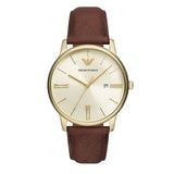 Buy Shop Emporio Armani Minimalist Quartz Gold Dial Brown Leather Strap Watch for Men - AR11610 USA Online