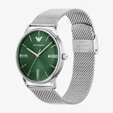 Buy Shop Emporio Armani Minimalist Quartz Green Dial Silver Mesh Bracelet Watch For Men - AR11578 USA Online
