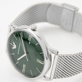 Buy Shop Emporio Armani Minimalist Quartz Green Dial Silver Mesh Bracelet Watch For Men - AR11578 USA Online