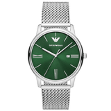 Buy Shop Emporio Armani Minimalist Quartz Green Dial Silver Mesh Bracelet Watch For Men - AR11578 USA Online