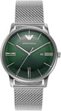 Buy Shop Emporio Armani Minimalist Quartz Green Dial Silver Mesh Bracelet Watch For Men - AR11578 USA Online
