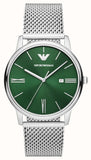 Buy Shop Emporio Armani Minimalist Quartz Green Dial Silver Mesh Bracelet Watch For Men - AR11578 USA Online