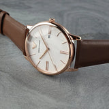 Buy Shop Emporio Armani Minimalist Quartz White Dial Brown Leather Strap Watch For Men - AR11572 USA Online
