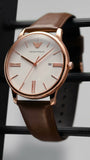 Buy Shop Emporio Armani Minimalist Quartz White Dial Brown Leather Strap Watch For Men - AR11572 USA Online