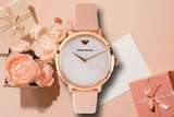 Buy Shop Emporio Armani Modern Silver Dial Pink Leather Strap Watch for Women - AR11160 USA Online