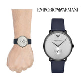 Buy Shop Emporio Armani Modern Slim Analog Silver Dial Blue Leather Strap Watch For Men - AR11214 USA Online
