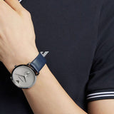 Buy Shop Emporio Armani Modern Slim Analog Silver Dial Blue Leather Strap Watch For Men - AR11214 USA Online