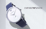 Buy Shop Emporio Armani Modern Slim Analog Silver Dial Blue Leather Strap Watch For Men - AR11214 USA Online