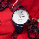 Buy Shop Emporio Armani Modern Slim Analog Silver Dial Blue Leather Strap Watch For Men - AR11214 USA Online