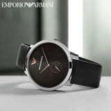 Buy Shop Emporio Armani Modern Slim Quartz Grey Dial Black Leather Strap Watch For Men - AR11162 USA Online