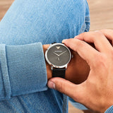 Buy Shop Emporio Armani Modern Slim Quartz Grey Dial Black Leather Strap Watch For Men - AR11162 USA Online