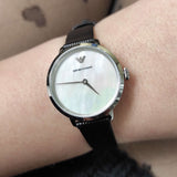 Buy Shop Emporio Armani Modern White Dial Black Leather Strap Watch For Women - AR11159 USA Online