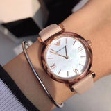 Buy Shop Emporio Armani Mother of Pearl Dial Beige Leather Strap Watch For Women - AR11004 USA Online
