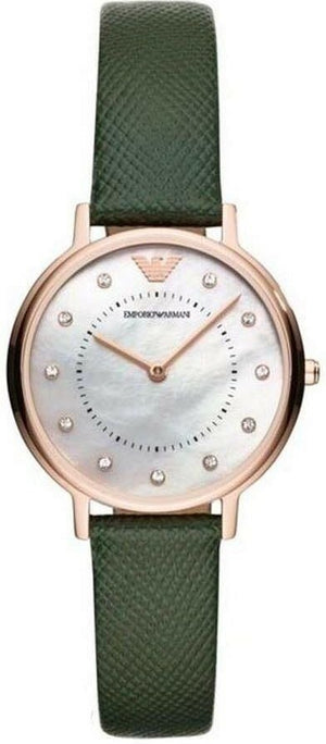 Buy Shop Emporio Armani Mother of Pearl Dial Green Leather Strap Watch For Women - AR11150 USA Online