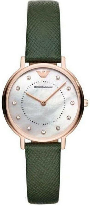 Buy Shop Emporio Armani Mother of Pearl Dial Green Leather Strap Watch For Women - AR11150 USA Online