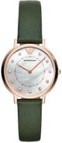 Buy Shop Emporio Armani Mother of Pearl Dial Green Leather Strap Watch For Women - AR11150 USA Online