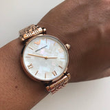 Buy Shop Emporio Armani Mother of Pearl Dial Rose Gold Steel Strap Watch For Women - AR11110 USA Online
