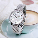 Buy Shop Emporio Armani Mother of Pearl Dial Silver Steel Strap Watch For Women - AR11112 USA Online