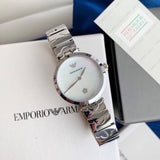 Buy Shop Emporio Armani Mother of Pearl Dial Silver Steel Strap Watch For Women - AR11235 USA Online