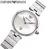 Buy Shop Emporio Armani Mother of Pearl Dial Silver Steel Strap Watch For Women - AR11235 USA Online
