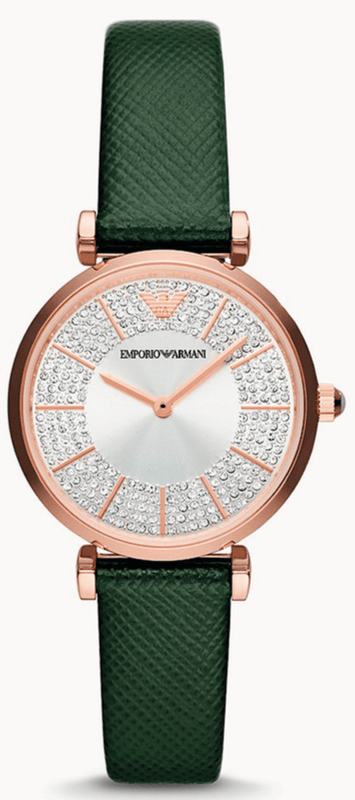 Buy Shop Emporio Armani Pro Planet Analog Silver Dial Green Leather Strap Watch For Women - AR11517 USA Online