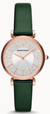 Buy Shop Emporio Armani Pro Planet Analog Silver Dial Green Leather Strap Watch For Women - AR11517 USA Online