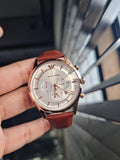 Buy Shop Emporio Armani Quartz Silver Dial Brown Leather Strap Watch For Men - AR11043 USA Online