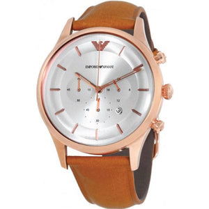Buy Shop Emporio Armani Quartz Silver Dial Brown Leather Strap Watch For Men - AR11043 USA Online