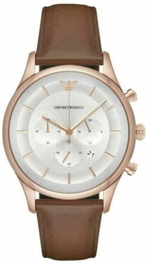 Buy Shop Emporio Armani Quartz Silver Dial Brown Leather Strap Watch For Men - AR11043 USA Online