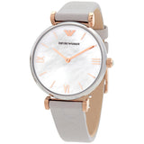 Buy Shop Emporio Armani Gianni T Bar Quartz Mother of Pearl Dial White Leather Strap Watch For Women - AR1965 USA Online