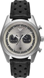 Buy Shop Emporio Armani Racer Chronograph Silver Dial Black Leather Strap Watch for Men - AR11677 USA Online