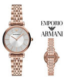 Buy Shop Emporio Armani Gianni T-Bar Crystals Silver Dial Rose Gold Steel Strap Watch For Women - AR11446 USA Online