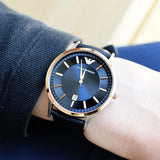 Buy Shop Emporio Armani Renato Analog Blue Dial Black Leather Strap Watch For Men - AR2506 USA Online